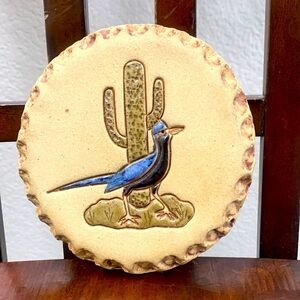 NAN GROVES Roadrunner Design Stone Wall Tile Hanging SIGNED